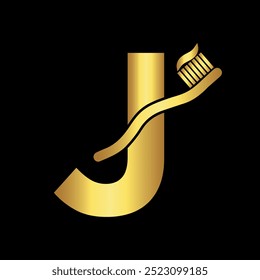 Logo inicial del cepillo de dientes combinado con la letra J Plantilla de Vector