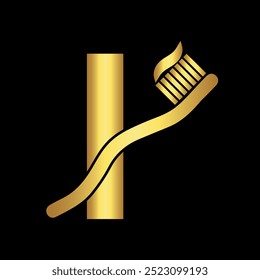 Logo inicial del cepillo de dientes combinado con la letra I Vector Plantilla