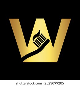 Logo inicial del cepillo de dientes combinado con la letra W Plantilla de Vector