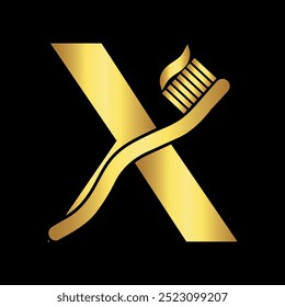 Initial Zahnbürste Logo kombinieren mit Buchstabe X Vektor Vorlage
