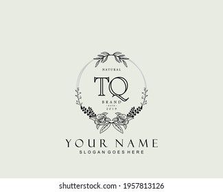 Initial TQ beauty monogram and elegant logo design, handwriting logo of initial signature, wedding, fashion, floral and botanical with creative template.