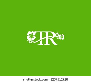 Initial TR Letter with Abstract Hibiscus Flower Swoosh Monogram Logotype