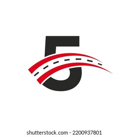 Initial Transport Logo On 5 Letter Concept. Minimal 5 Letter Road Logo Design Template