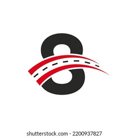 Logotipo De Transporte Inicial En Concepto De 8 Cartas. Plantilla de diseño de logotipo de carretera mínima de 8 letras