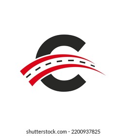 Initial Transport Logo On C Letter Concept. Minimal C Letter Road Logo Design Template