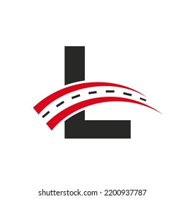 Initial Transport Logo On L Letter Concept. Minimal L Letter Road Logo Design Template