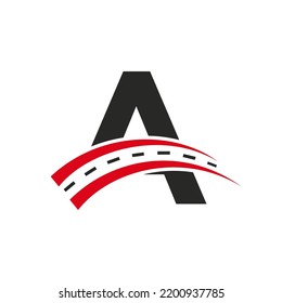 Initial Transport Logo On A Letter Concept. Minimal A Letter Road Logo Design Template