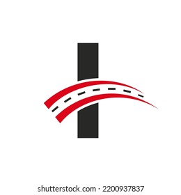 Initial Transport Logo On I Letter Concept. Minimal I Letter Road Logo Design Template