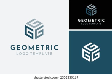 Initial Triple Letter G with Geometric Cube Box simple modern logo design