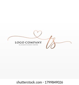 Initial TS beauty monogram and elegant logo design, handwriting logo of initial signature, wedding, fashion, floral and botanical with creative template.