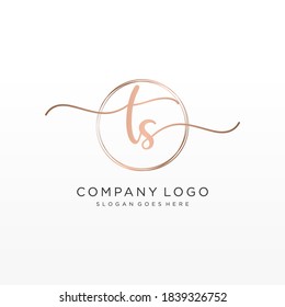 Initial TS beauty monogram and elegant logo design, handwriting logo of initial signature, wedding, fashion, floral and botanical with creative template.