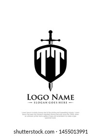 initial TT letter with shield style logo template vector