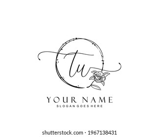 Initial TU beauty monogram and elegant logo design, handwriting logo of initial signature, wedding, fashion, floral and botanical with creative template.