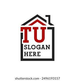 Initial TU house logo for Roofing. Letter TU Real Estate Logo