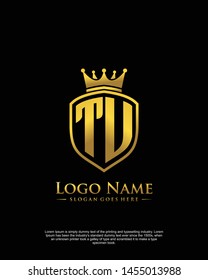 initial TU letter with shield style logo template vector