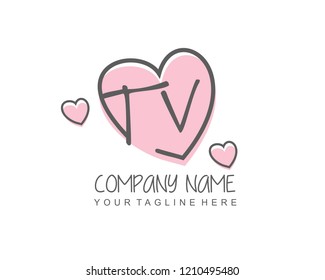 Initial TV with love logo template vector
