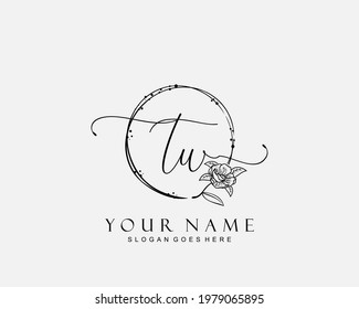 Initial TW beauty monogram and elegant logo design, handwriting logo of initial signature, wedding, fashion, floral and botanical with creative template.