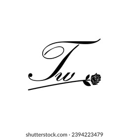 Initial TW handwriting flower typography ornament modern