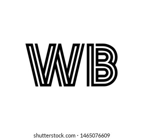 Initial two letter black line shape logo vector WB