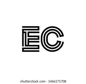 Initial two letter black line shape logo vector EC