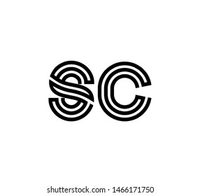Initial two letter black line shape logo vector SC