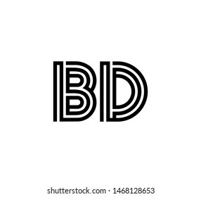 Initial two letter black line shape logo vector BD