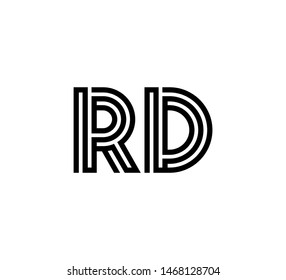 Initial two letter black line shape logo vector RD