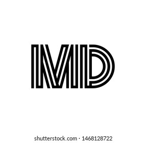 Initial two letter black line shape logo vector MD