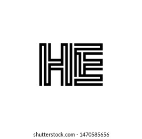 Initial two letter black line shape logo vector HE