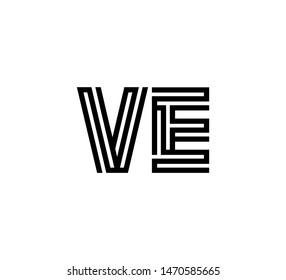Initial two letter black line shape logo vector VE