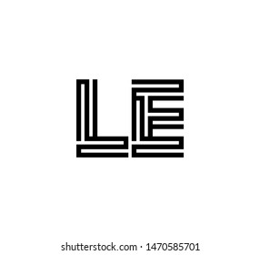 Initial two letter black line shape logo vector LE