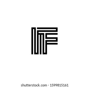 Initial two letter black line shape logo vector IF