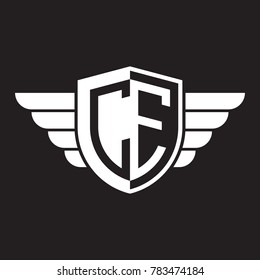 Initial two letter logo shield with wing