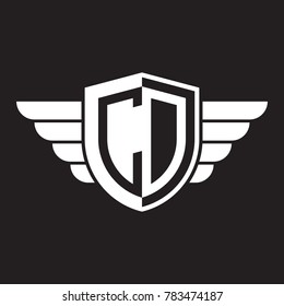 Initial two letter logo shield with wing