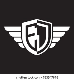 Initial two letter logo shield with wing