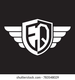 Initial two letter logo shield with wing