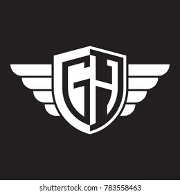 Initial two letter logo shield with wing