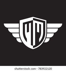 Initial two letter logo shield with wing