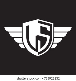 Initial two letter logo shield with wing