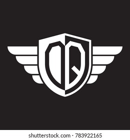 Initial two letter logo shield with wing