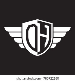 Initial two letter logo shield with wing