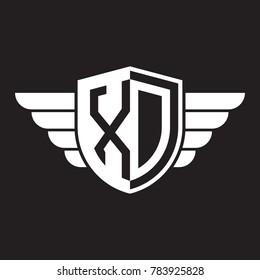 Initial two letter logo shield with wing