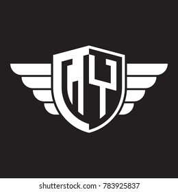Initial two letter logo shield with wing