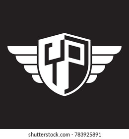 Initial two letter logo shield with wing