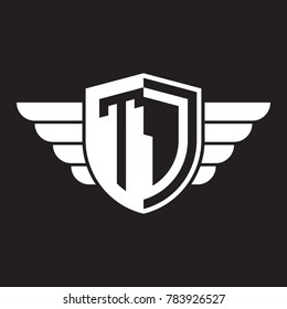 Initial two letter logo shield with wing