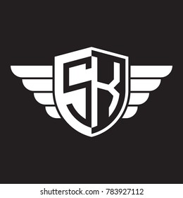 Initial two letter logo shield with wing