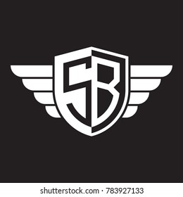 Initial two letter logo shield with wing