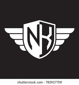 Initial two letter logo shield with wing