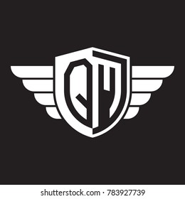 Initial two letter logo shield with wing