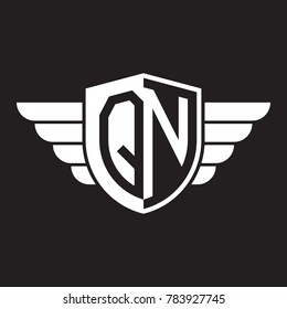 Initial two letter logo shield with wing